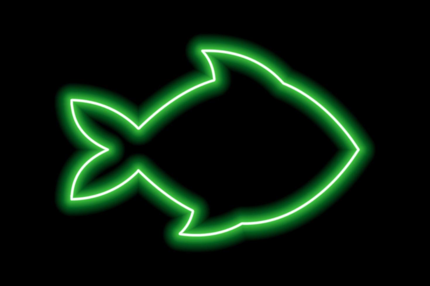 Neon green silhouette of fish on a black background. Sea life, ocean. Vector illustration