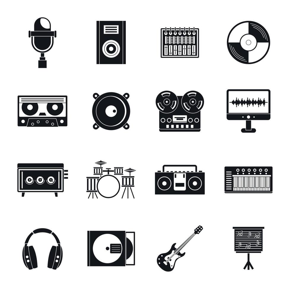 Recording studio items icons set, simple style vector