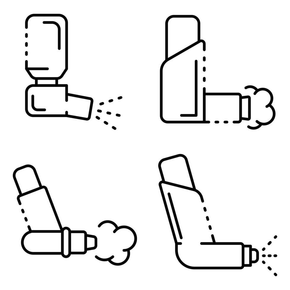 Inhaler icons set, outline style vector