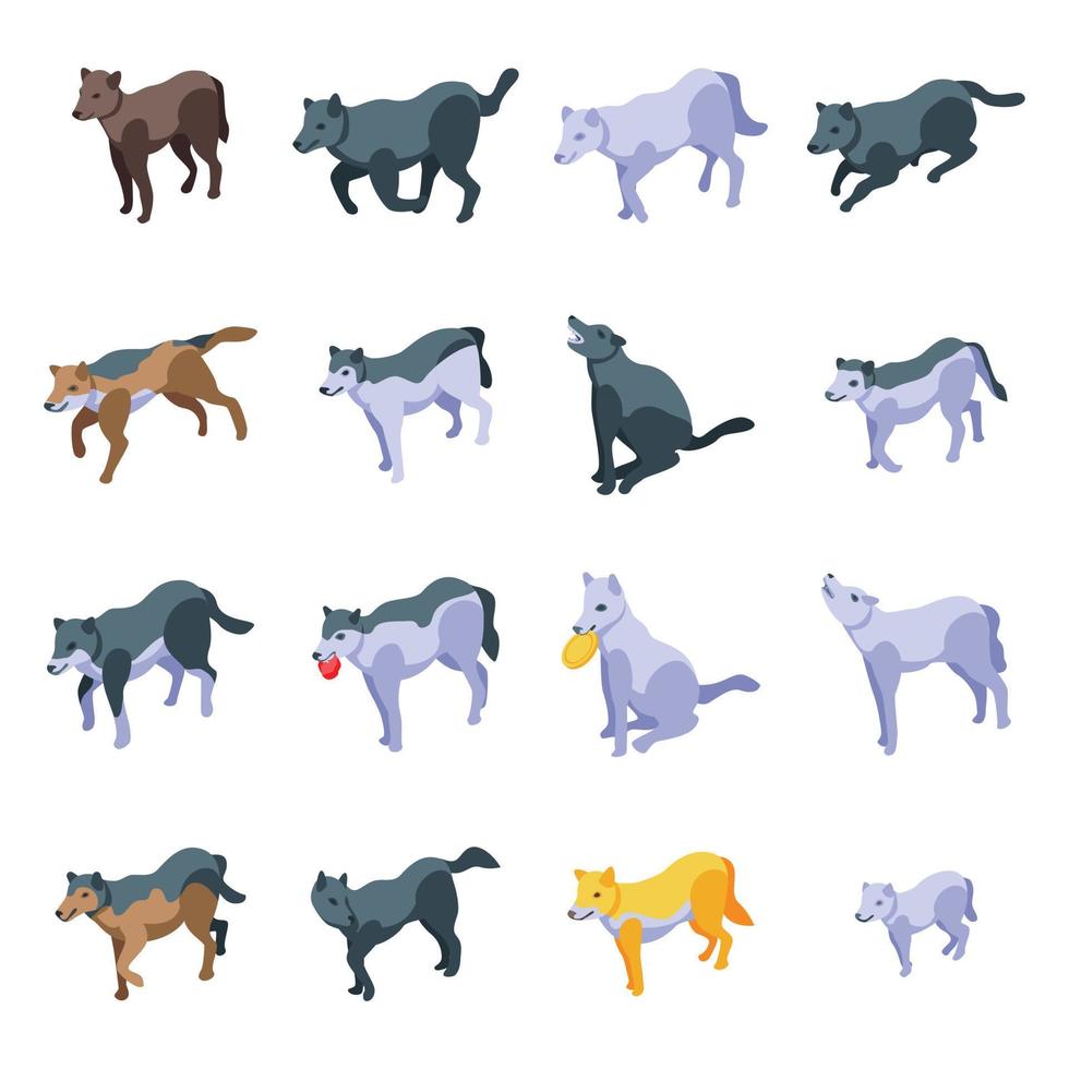 Wolf icons set, isometric style vector