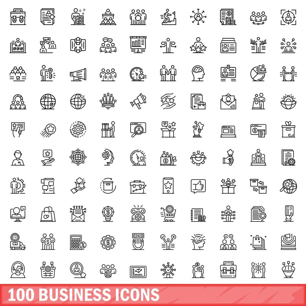 100 business icons set, outline style vector