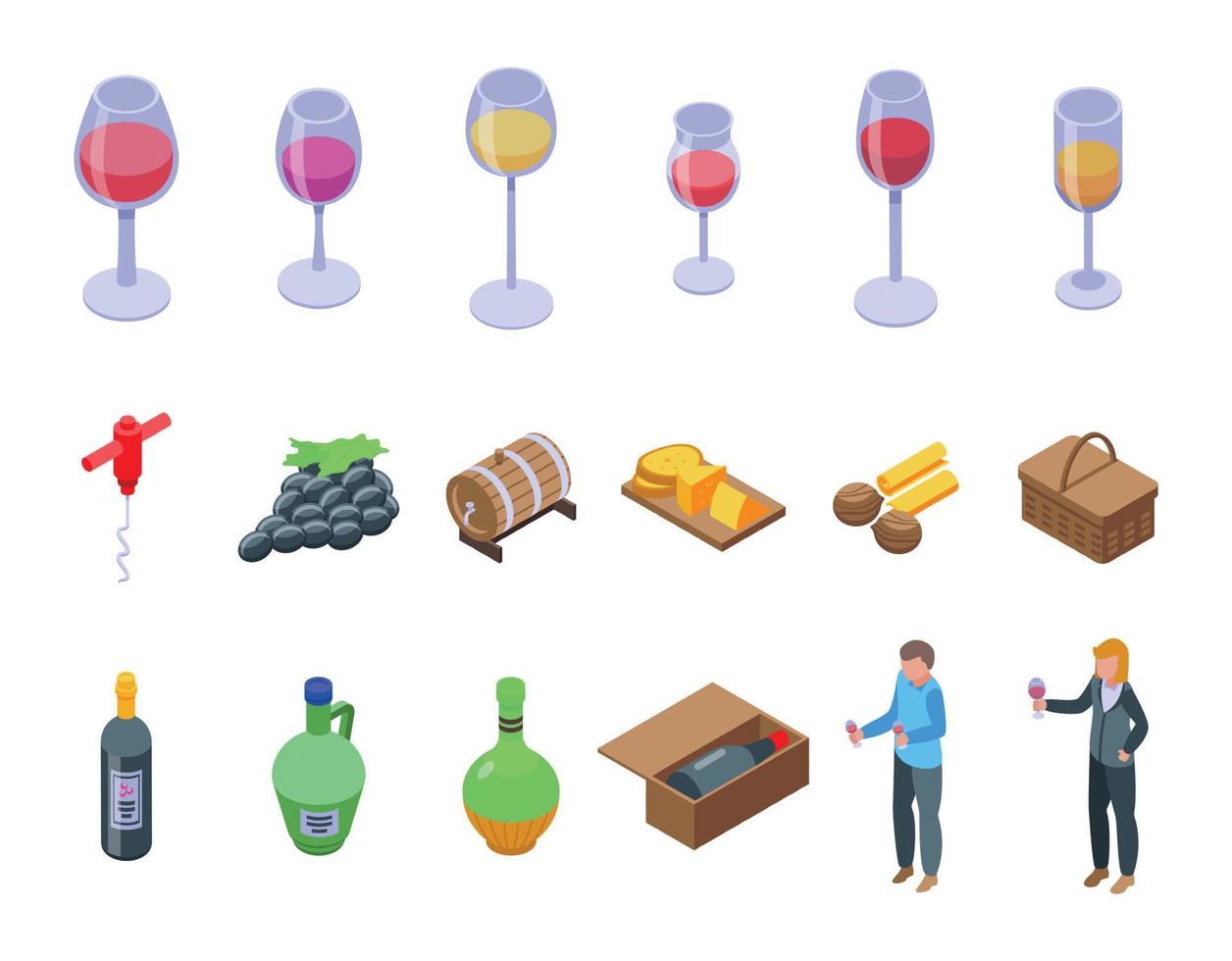 Sommelier party icons set isometric vector. Hand cheers vector