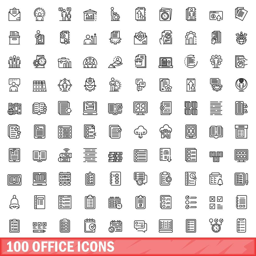 100 office icons set, outline style vector