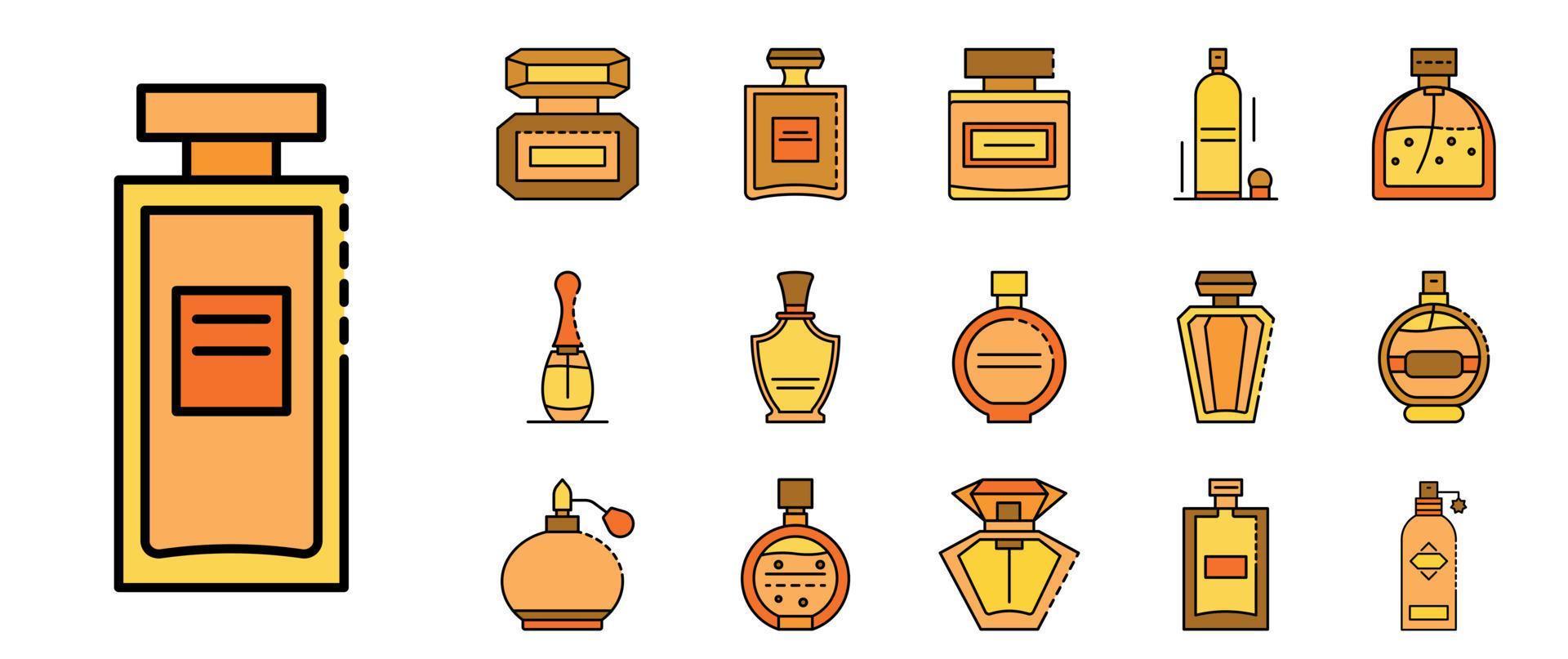 iconos de botellas de fragancia establecer vector de color de línea