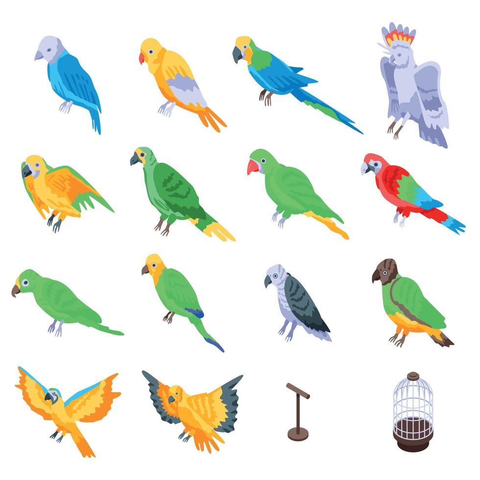 conjunto de iconos de loro, estilo isométrico vector