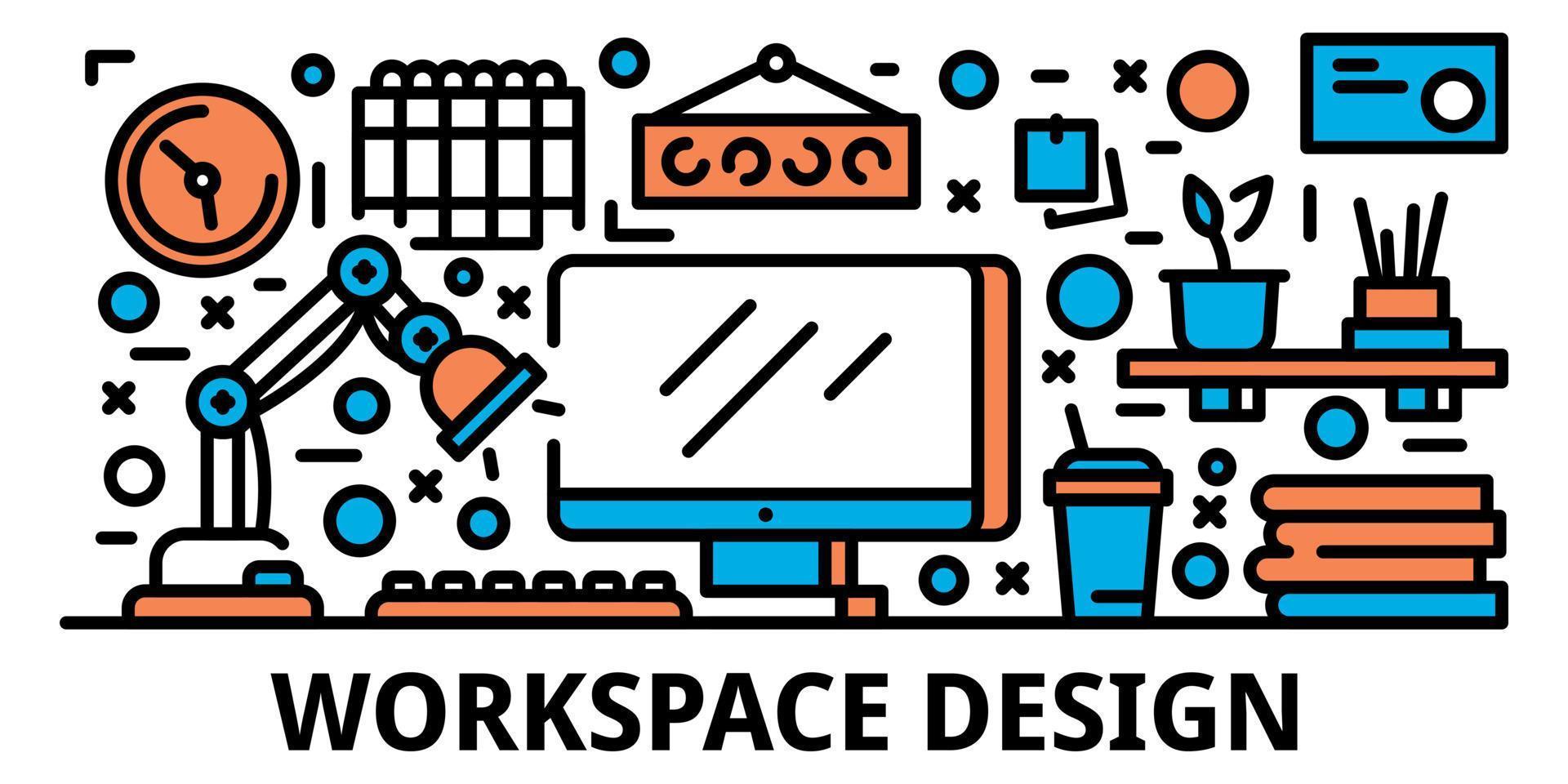 Workspace design banner, outline style vector