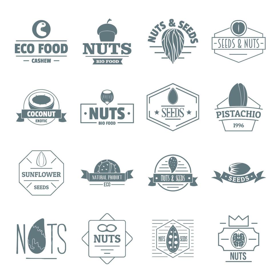 Conjunto de iconos de logotipo de semillas de nueces, estilo simple vector