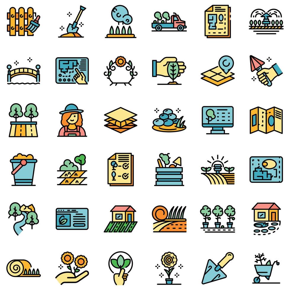 iconos de diseñador de paisaje conjunto vector plano