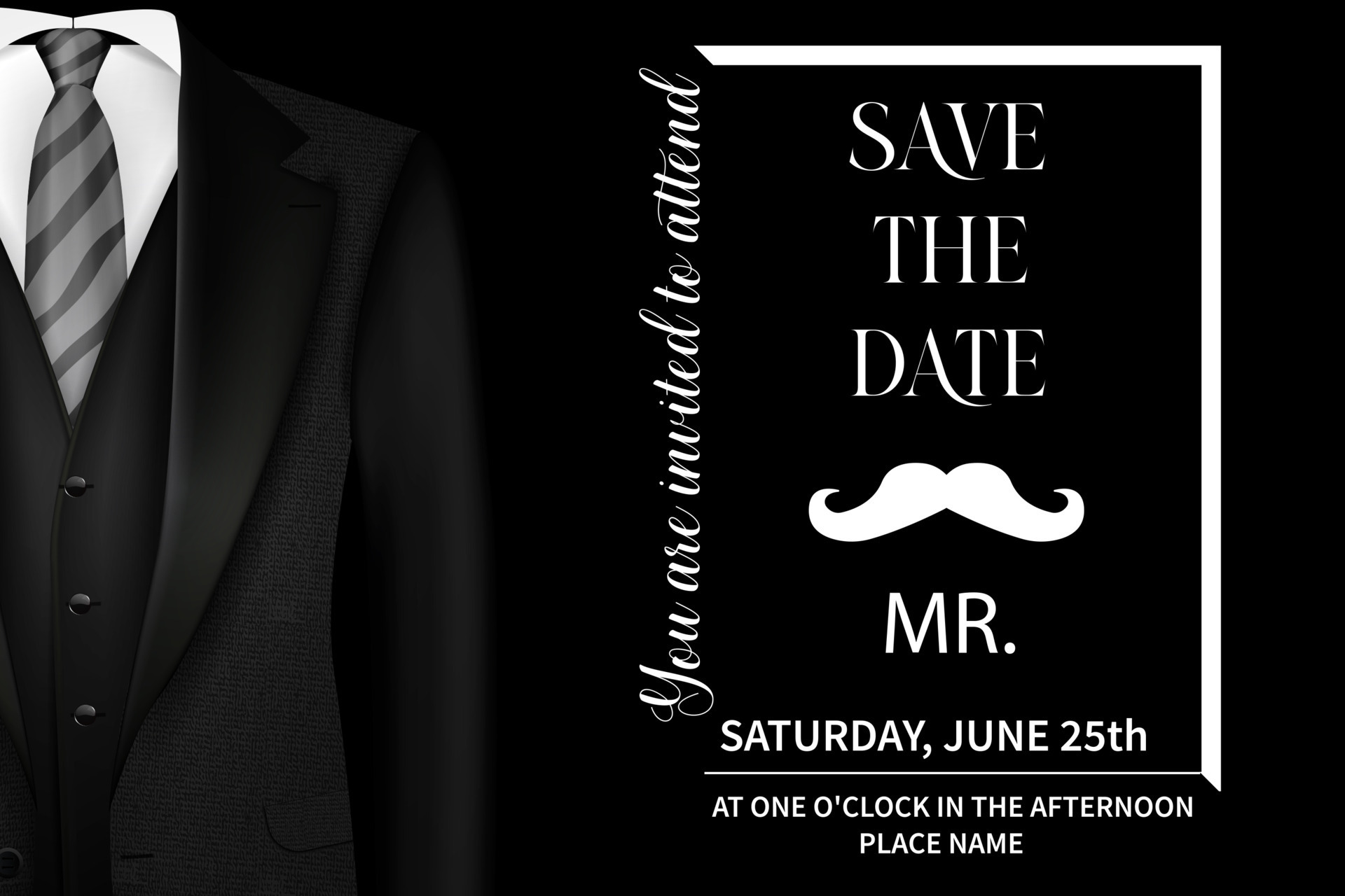 An invitation to an event in a Black Tie. Elegant black and white postcard. Vector illustration