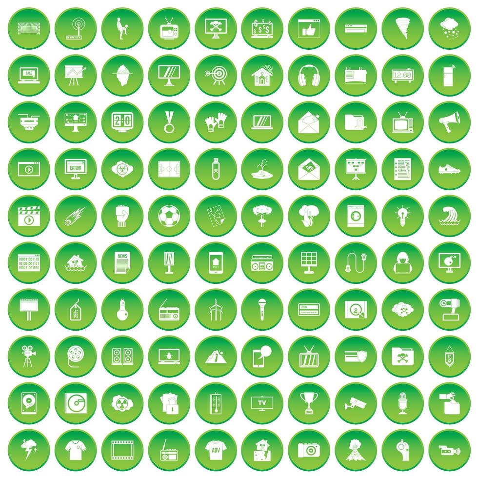 100 iconos de trofeos y premios en círculo verde vector