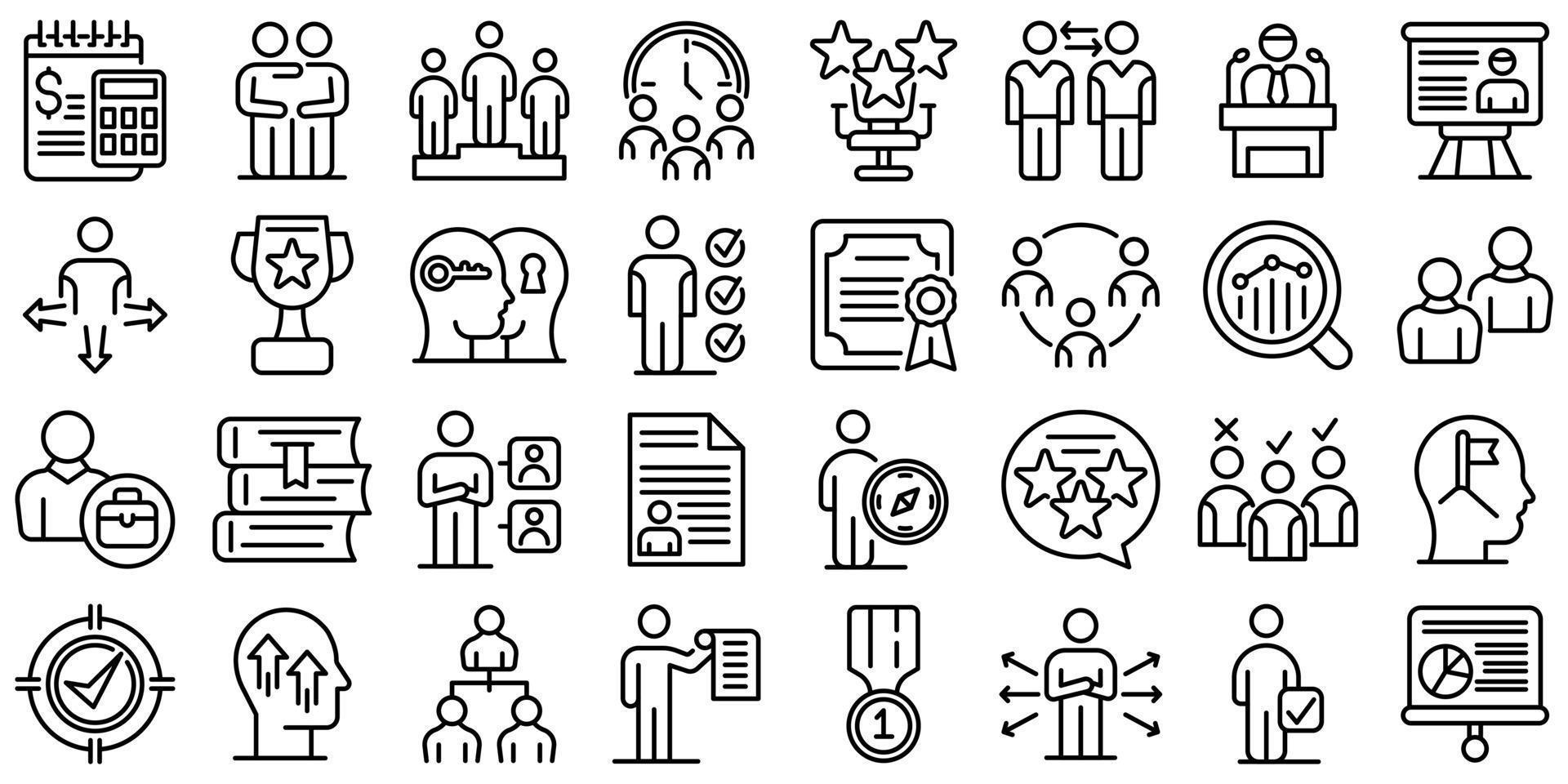 Mentor icons set, outline style vector