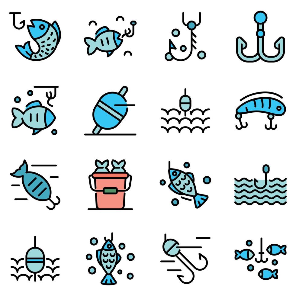 iconos de cebo de pescado establecer vector plano