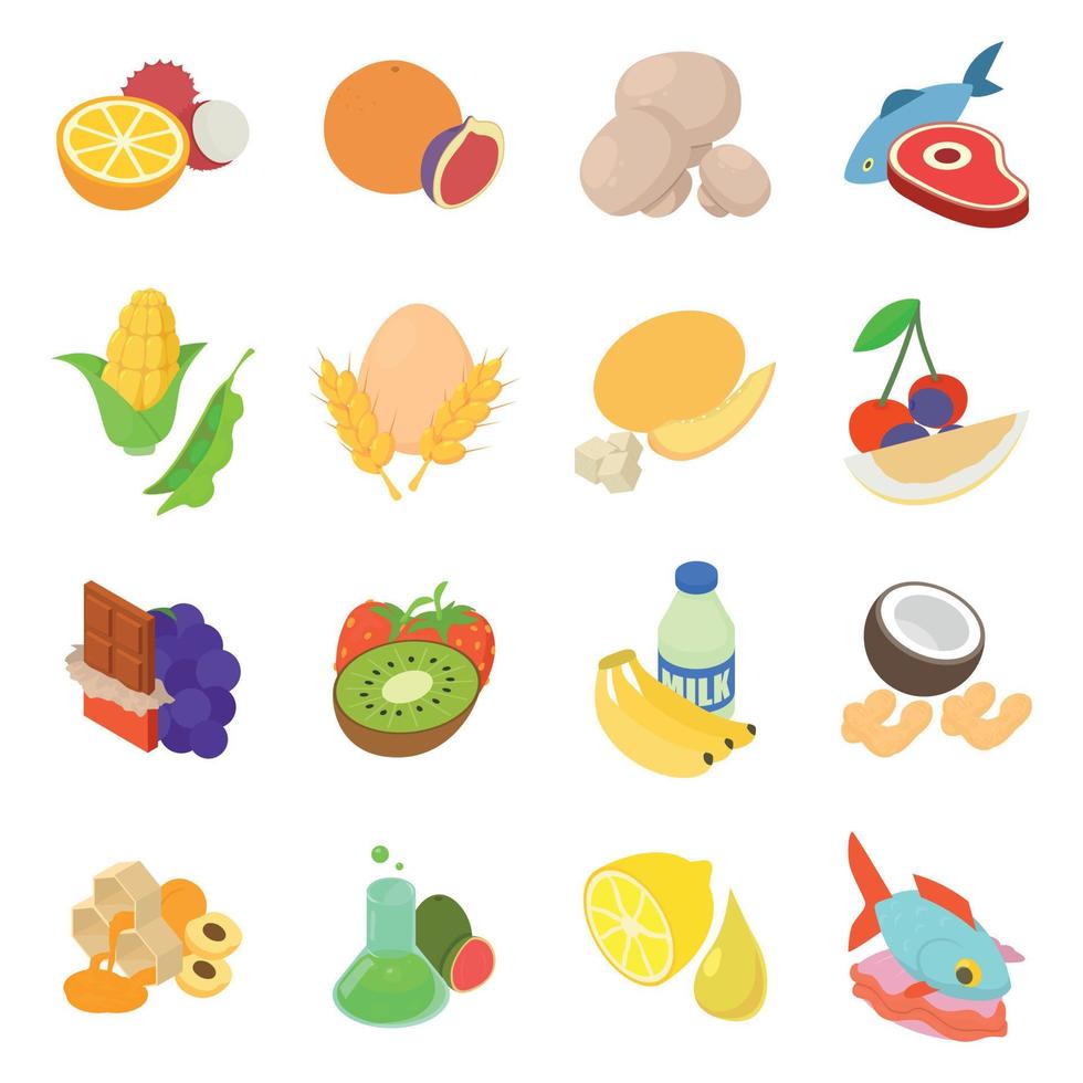 conjunto de iconos de llenado de frutas, estilo isométrico vector