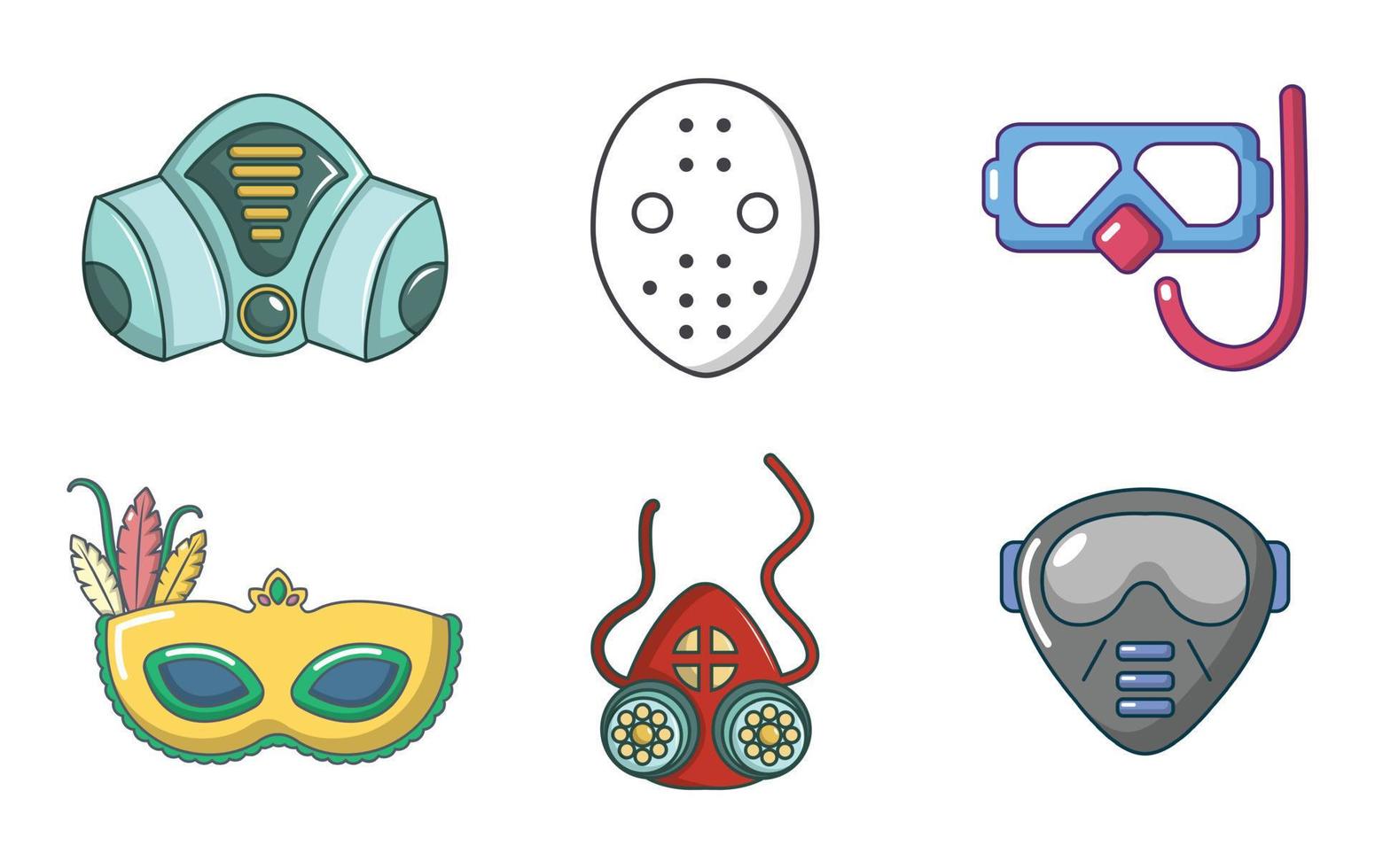 Mask icon set, cartoon style vector