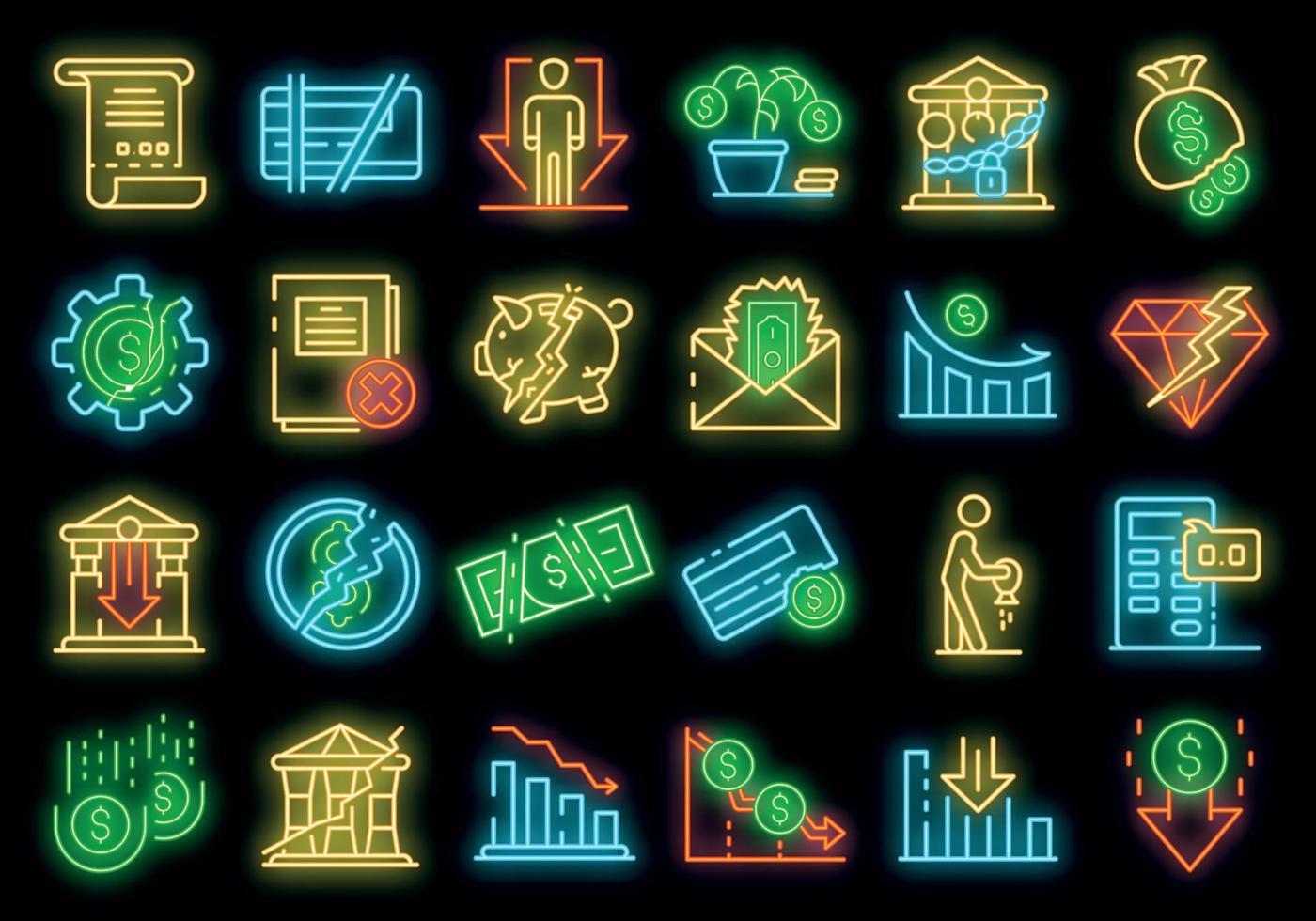 Bankrupt icons set vector neon