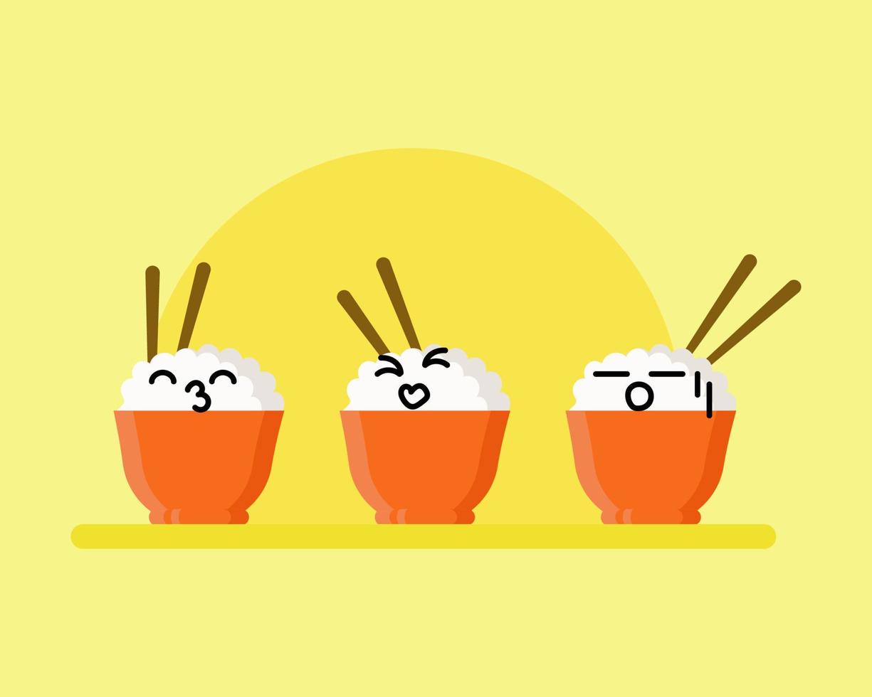 Cute cartoon character about bowl of rice with their emotion. vector