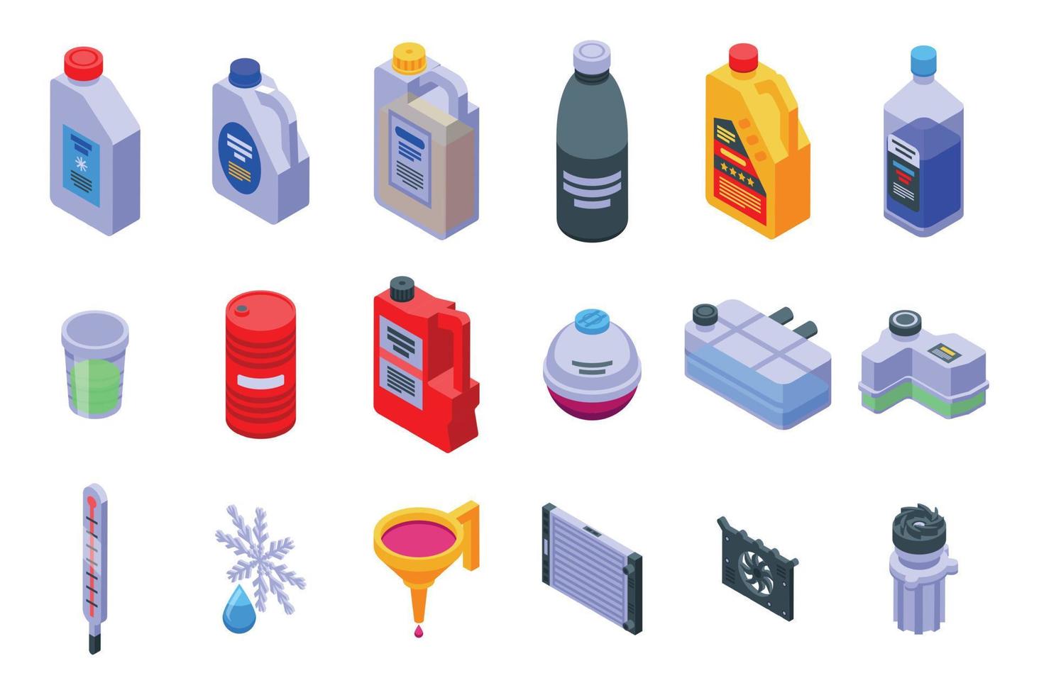 Car engine antifreeze icons set isometric vector. Air vent vector