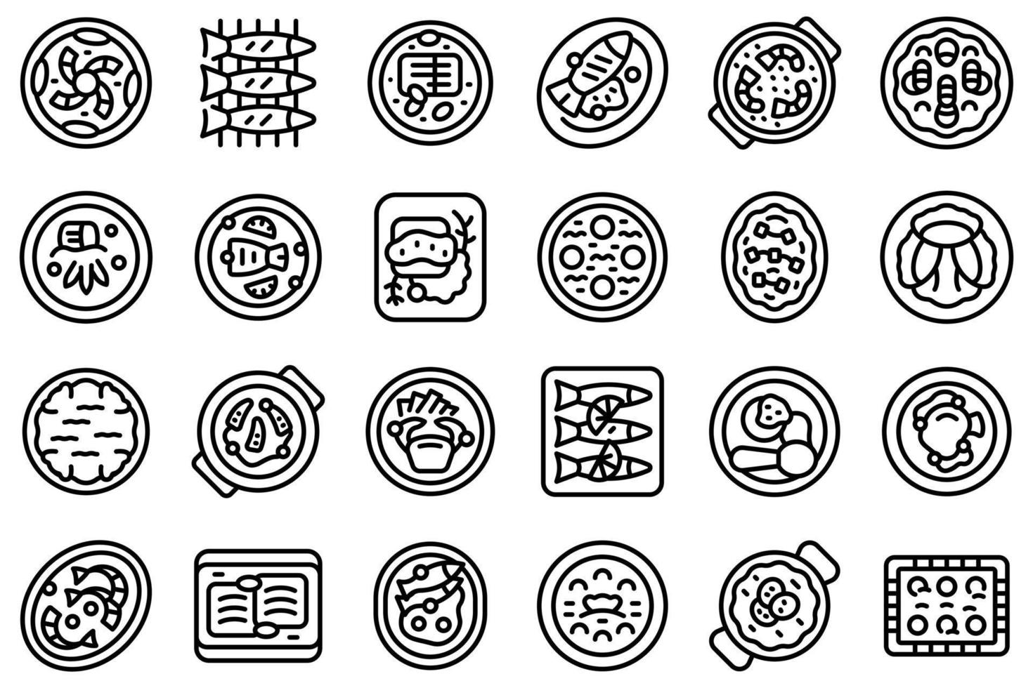 Portugese cuisine icons set outline vector. Cooking bowl vector