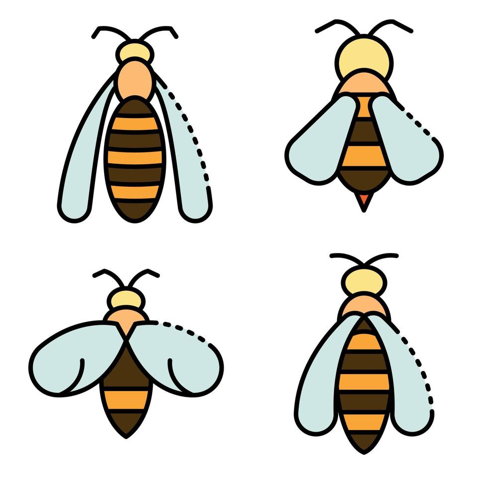 Wasp icons set line color vector