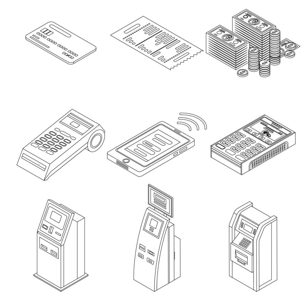 Bank terminal icon set vector outine