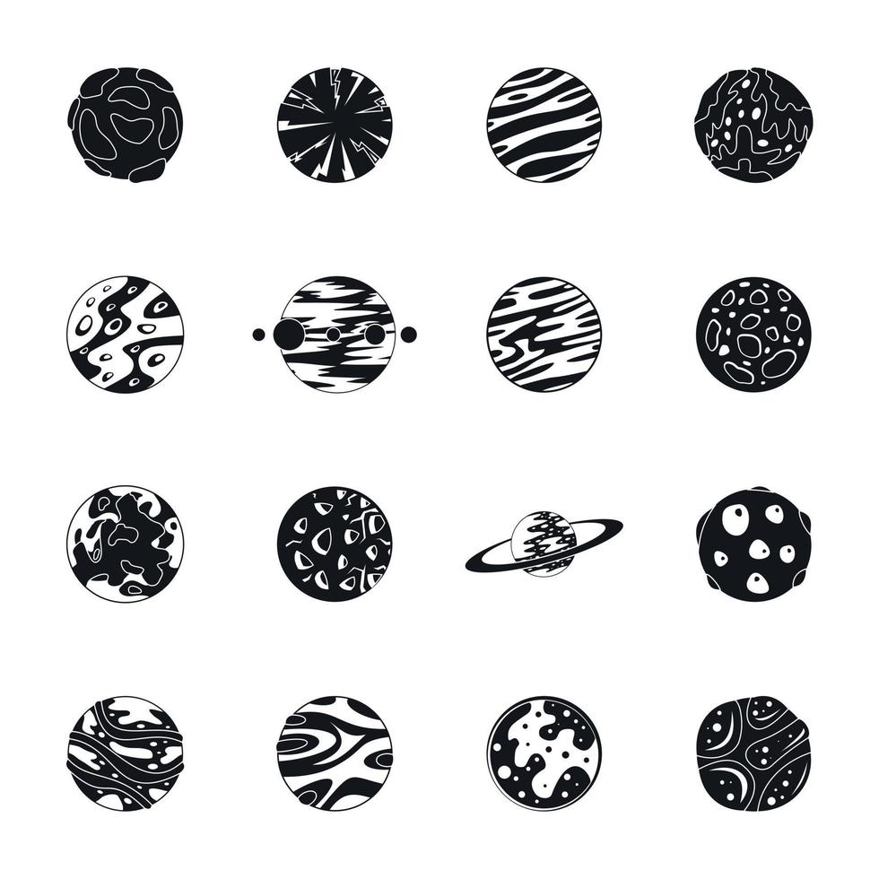 Fantastic planets icons set, simple style vector