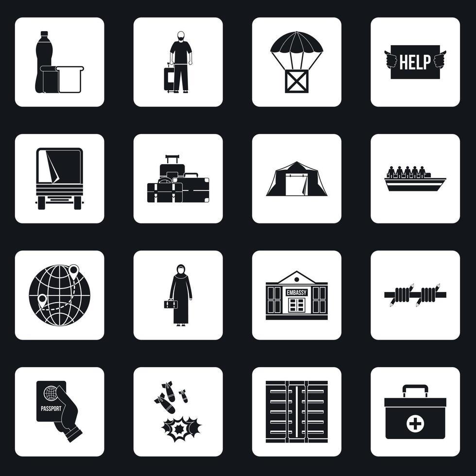 Refugees problem icons set squares vector