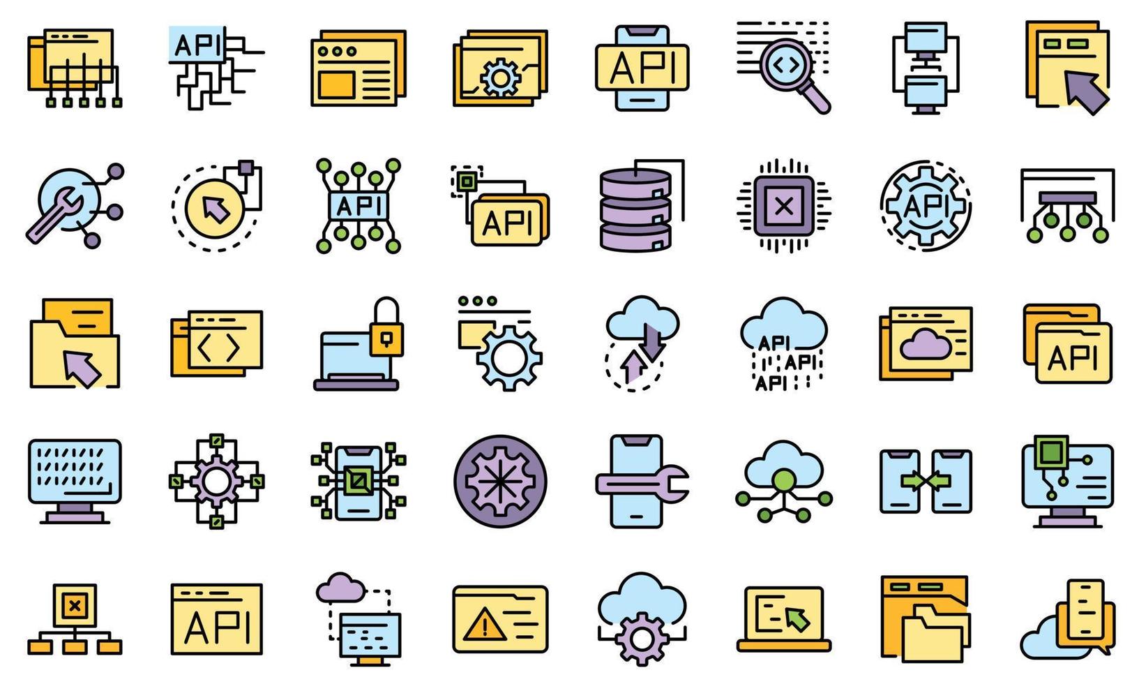 API icons set line color vector