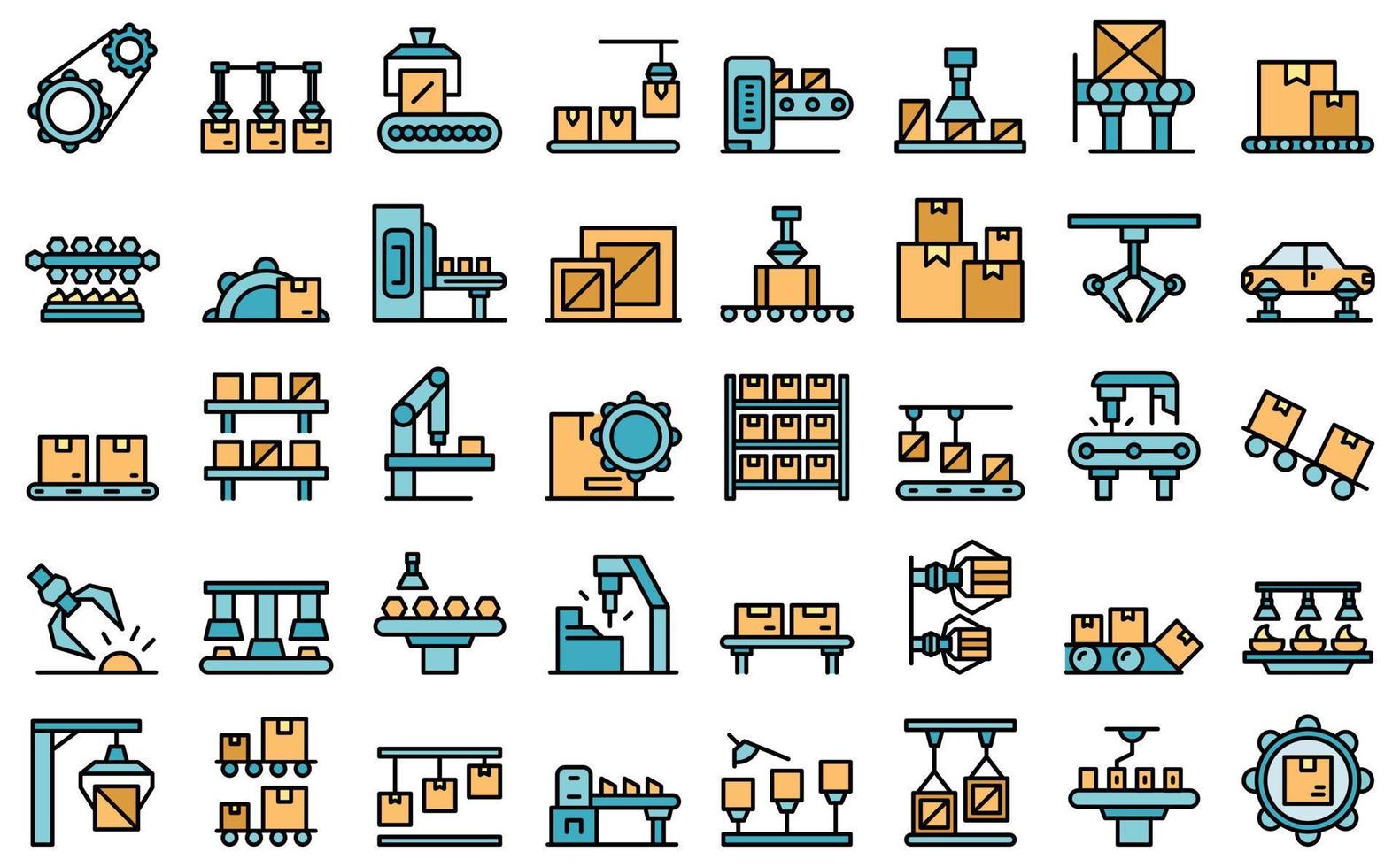 Serial production icons set line color vector