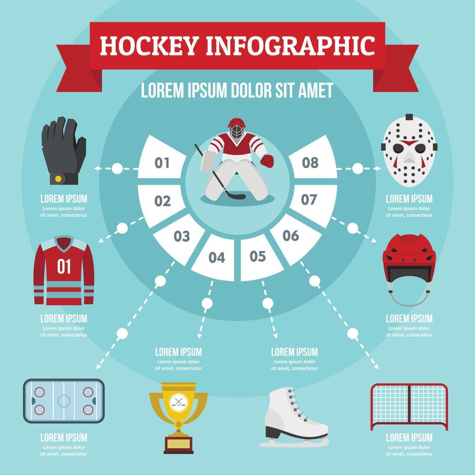 concepto infográfico de hockey, estilo plano vector