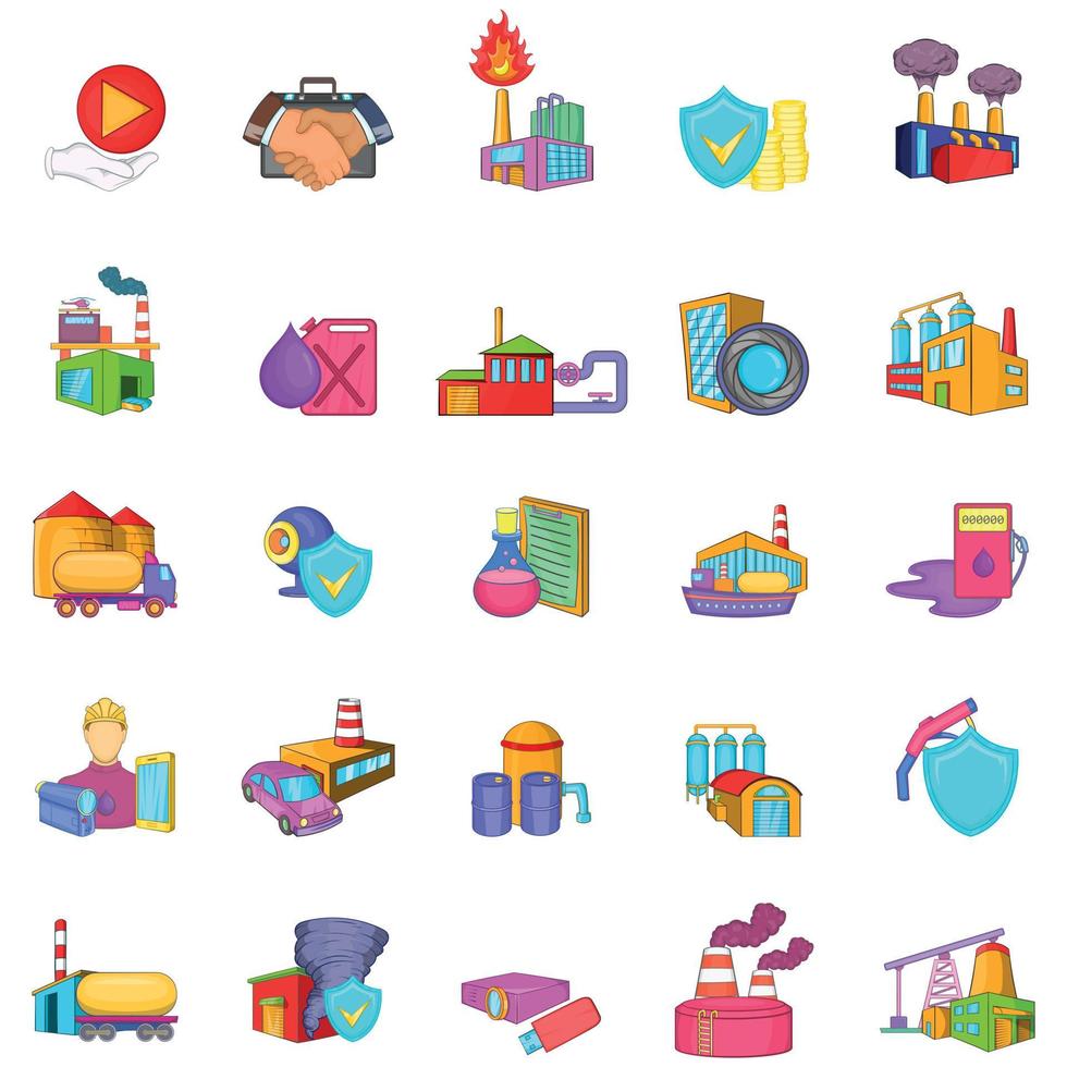 Oil production icons set, cartoon style vector