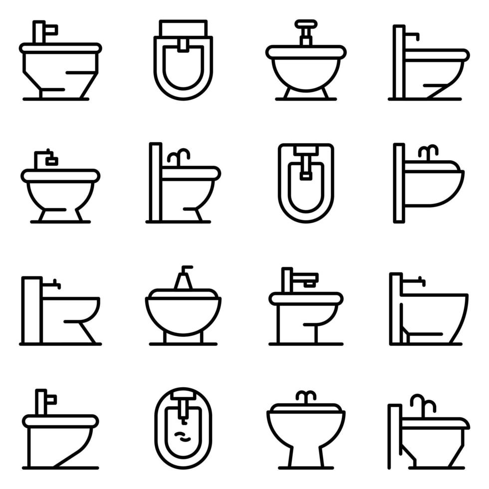Bidet icons set, outline style vector