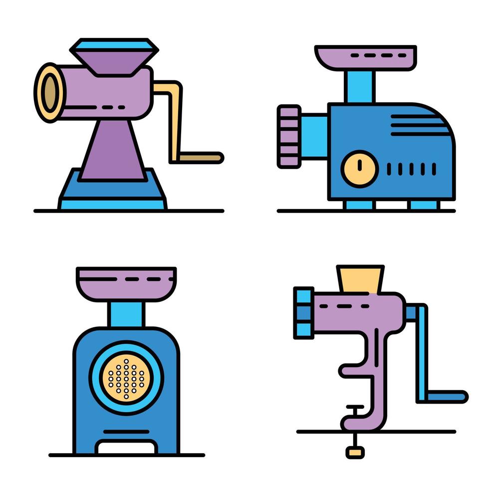 Meat grinder icons set line color vector