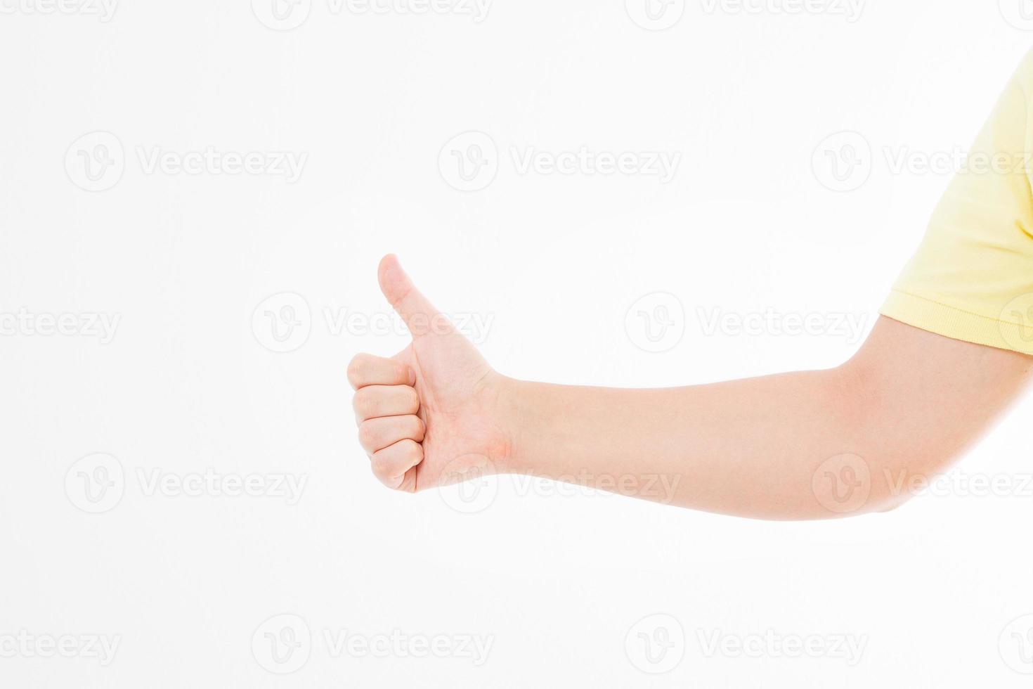 hand showing one or like count isolated on white background. Mock up. Copy space. Template. Blank. photo