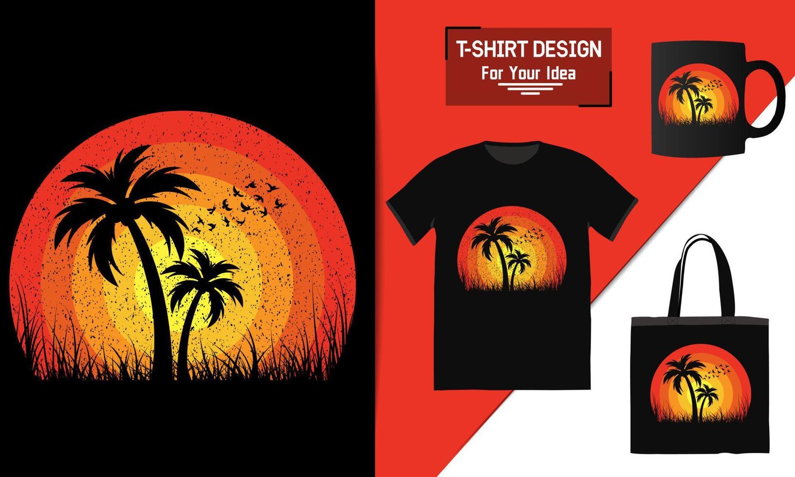 verano elegante camiseta playa árbol vector diseño playa fiesta impresiones sobre el tema