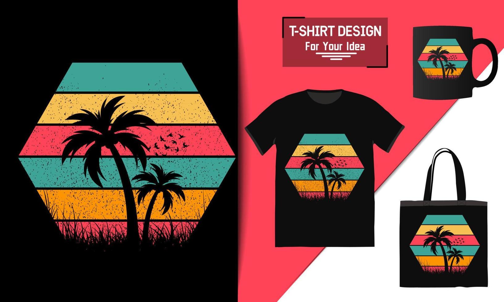 verano elegante camiseta playa árbol vector diseño playa fiesta impresiones sobre el tema