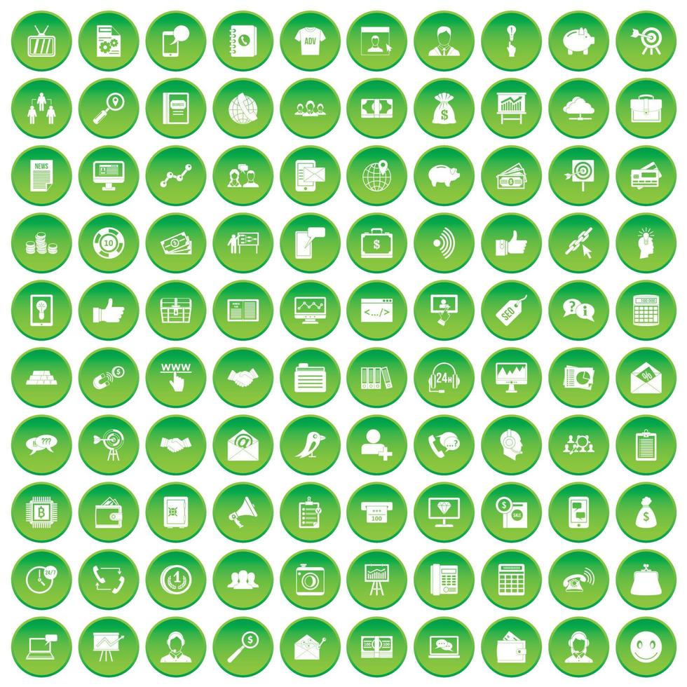 100 villa icons set green circle vector