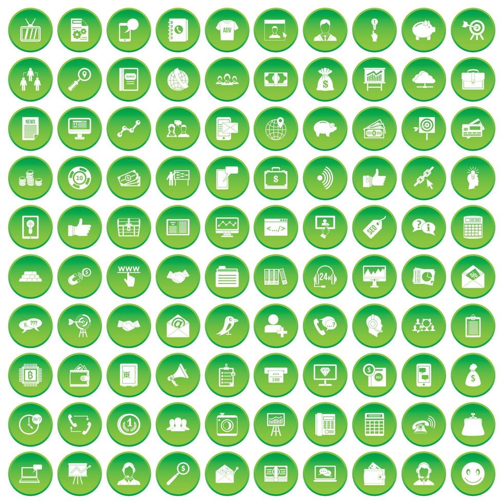 100 iconos de villa establecer círculo verde vector