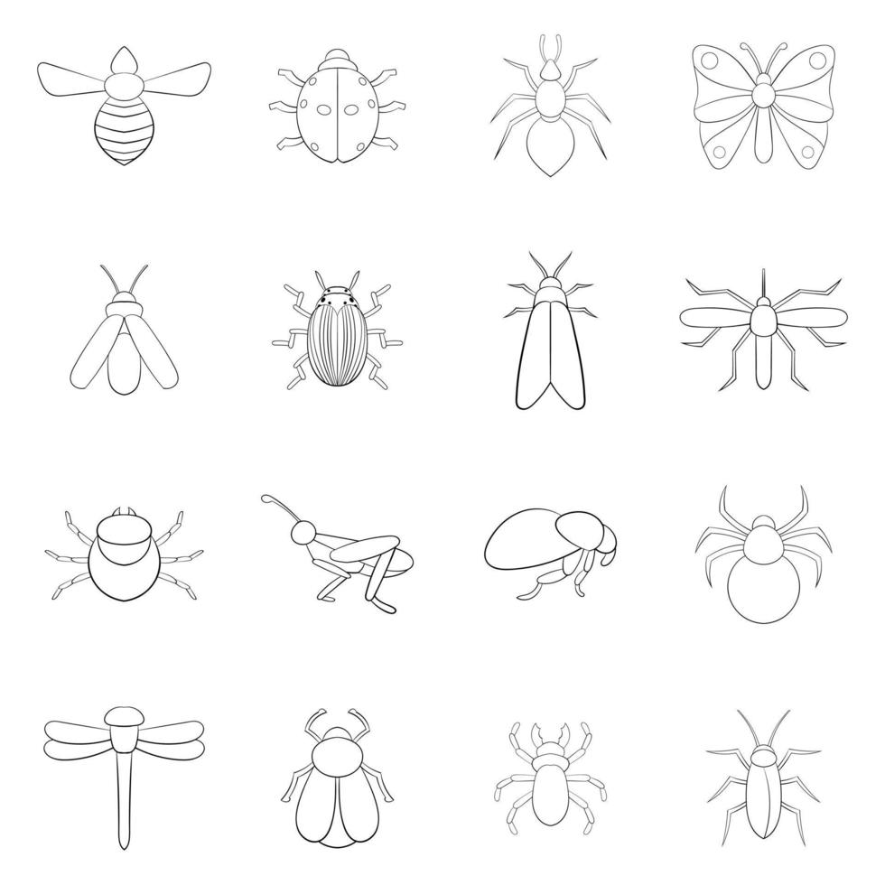 esquema de conjunto de iconos de insectos vector