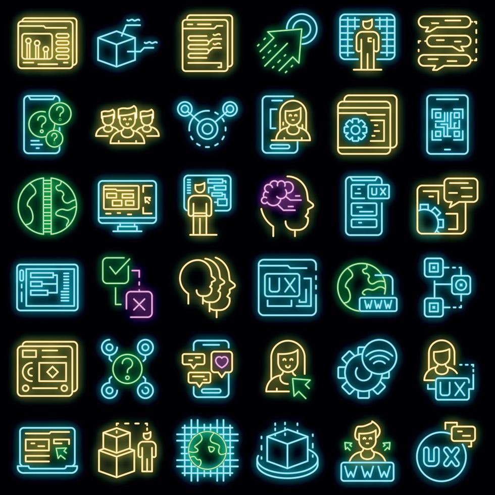 Interaction icons set vector neon