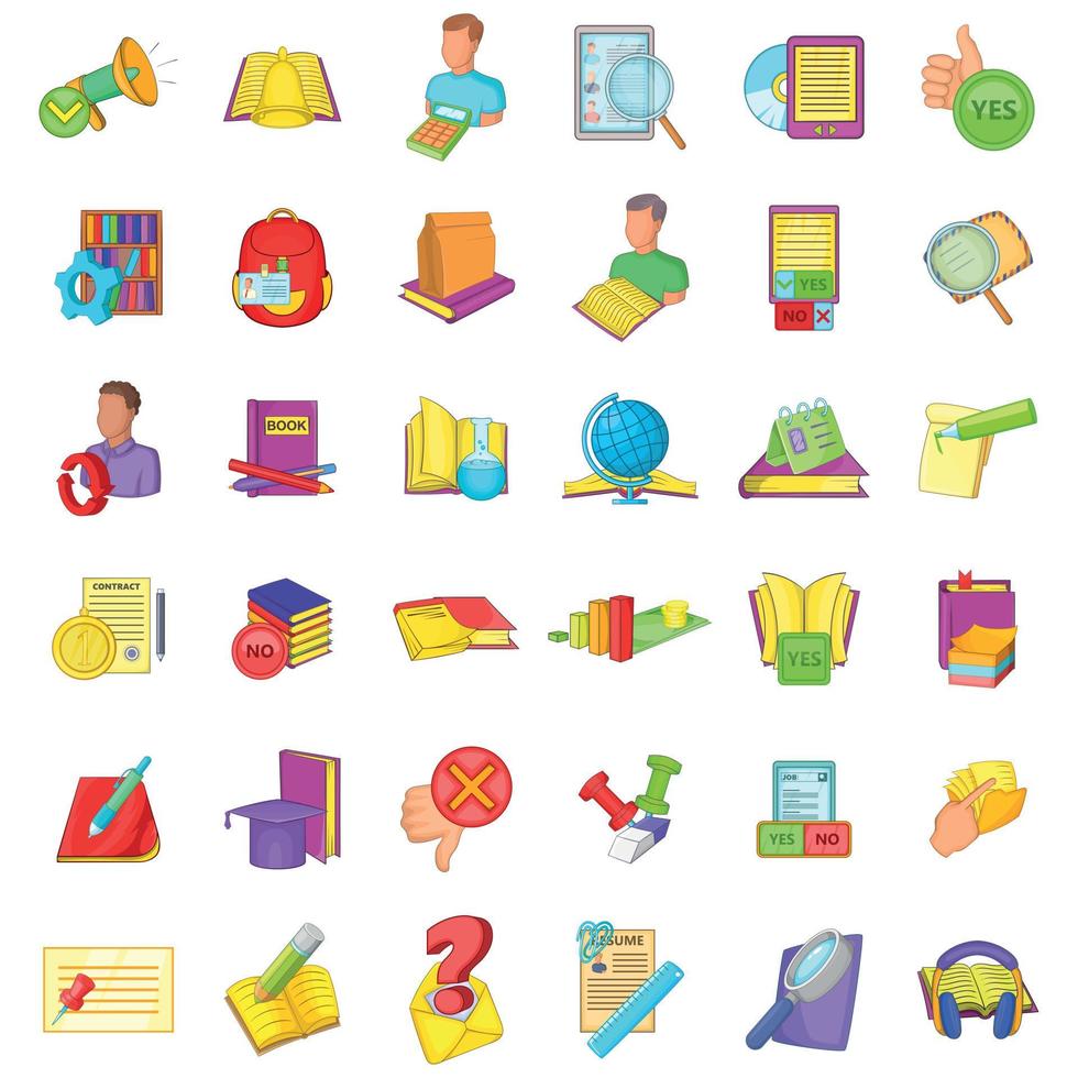 Working document icons set, cartoon style vector