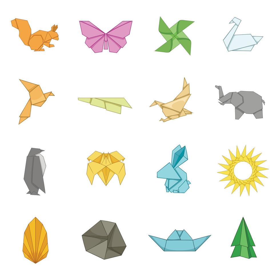 conjunto de iconos de origami, estilo de dibujos animados vector