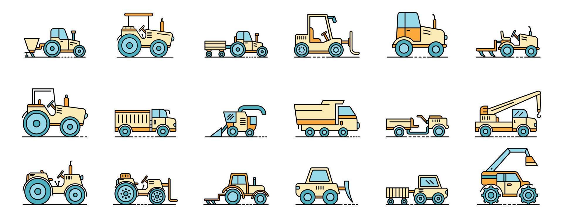 Agricultural machines icons set line color vector