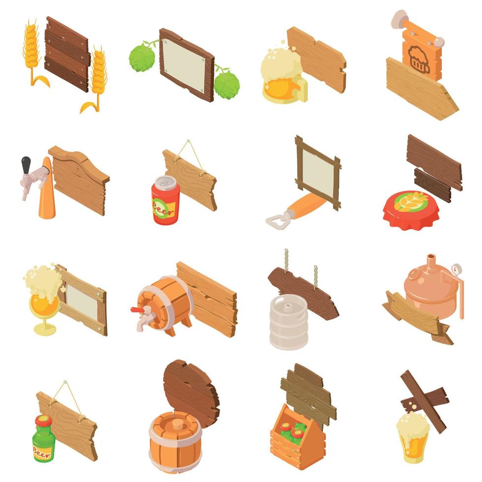 Beer place icons set, isometric style vector