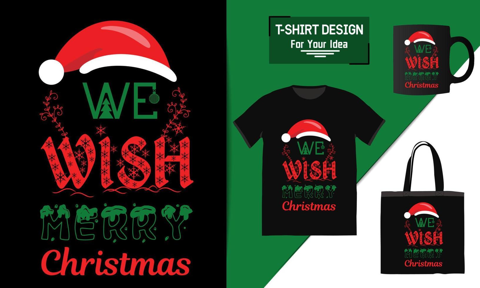 We wish Merry Christmas of Festive Elements typographic quote background T-shirt, mug design vector