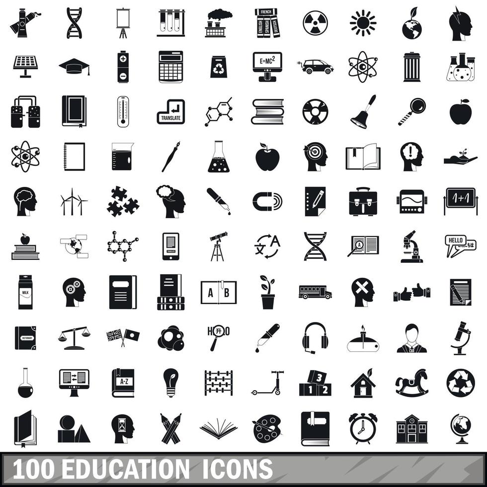 Conjunto de iconos de educación 100, estilo simple vector
