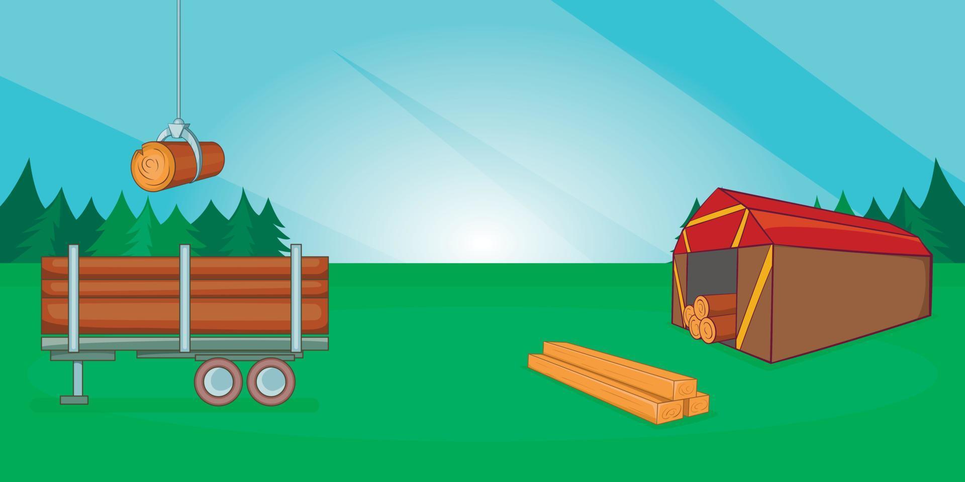 Logging banner horizontal, cartoon style vector