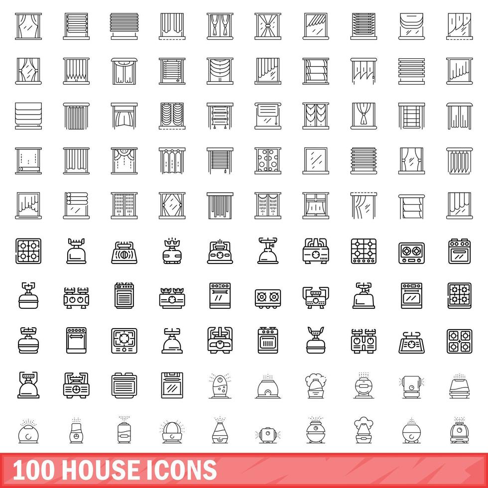 100 iconos de casa, estilo de esquema vector