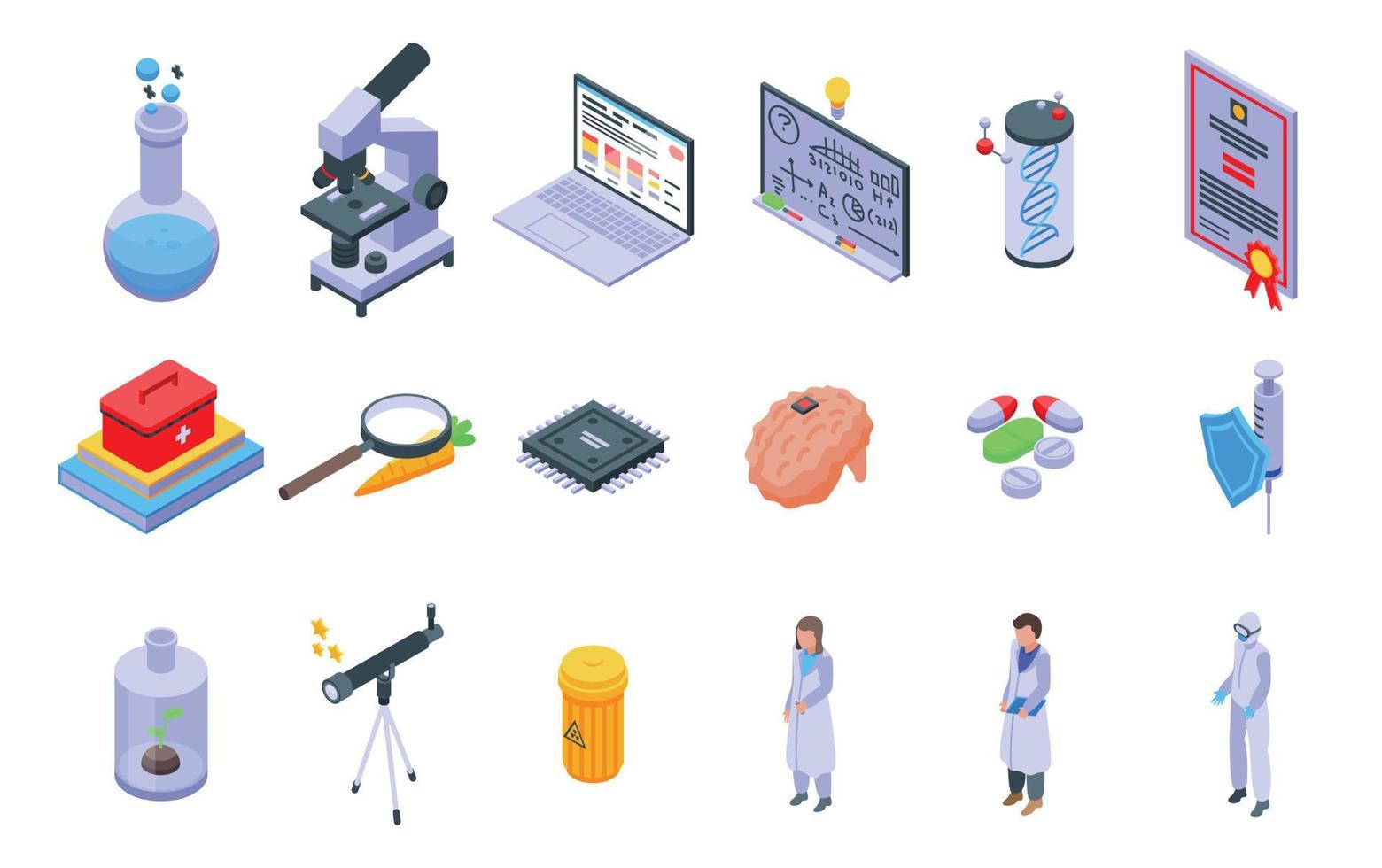 Research scientist icons set, isometric style vector