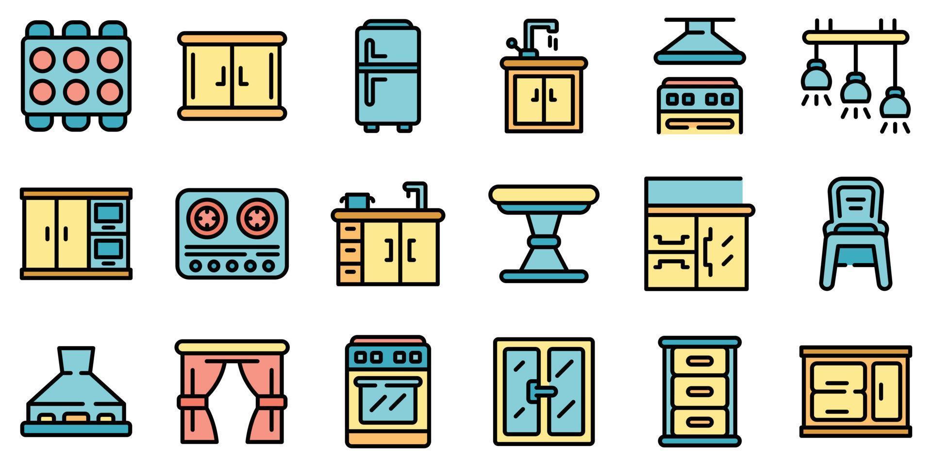 Kitchen furniture icons set vector flat