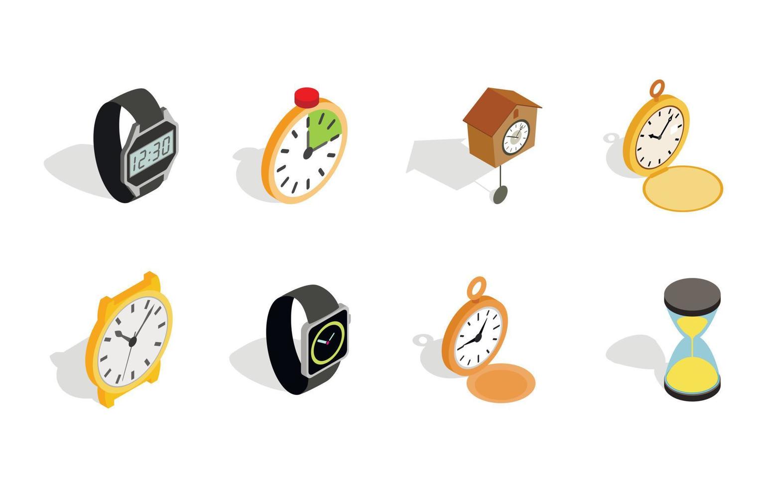 conjunto de iconos de reloj, estilo isométrico vector